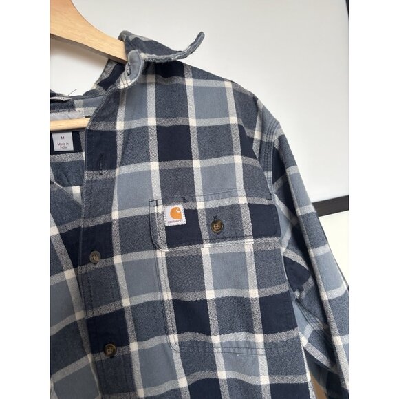Carhartt Original Fit Blue Plaid Button Down Shirt Men's Medium Cowboy Western - Picture 7 of 13